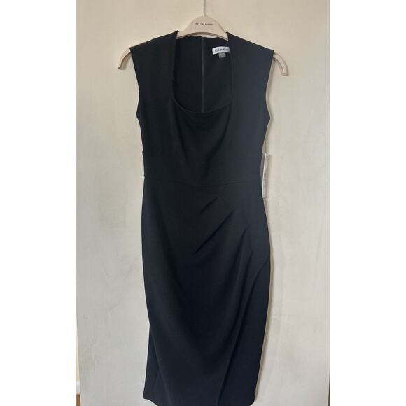 Calvin Klein Dresses & Skirts - NWT Calvin Klein Bodycon Sheath Dress Black Stretch Draped Size 2 Retail $134
